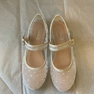 Atalina women’s Clear/Cream Mary Jane Flats with rhinestone Stud Accents